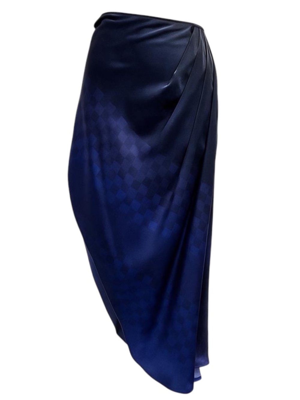Dries Van Noten Purple Ombre Effect Checkerboard Print Asymmetric Silk Midi Ski